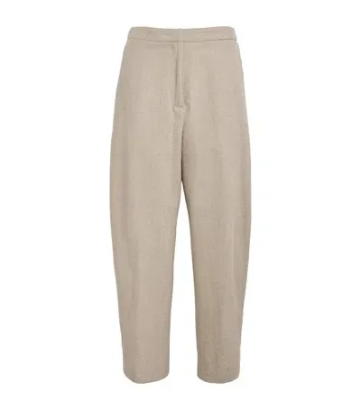 Jil Sander Virgin Wool Cropped Tapered Trousers In Beige