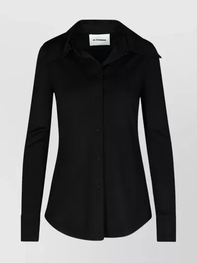 Jil Sander Viscose Shirt With Collared Neck And Cuffed Sleeves In Black