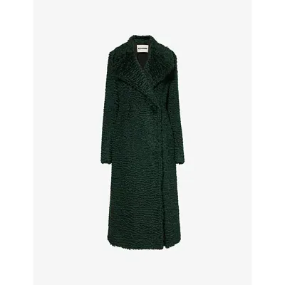 Jil Sander Womens Dark Petrol Shearling-textured Double-breasted Wool And Cotton-blend Coat In Green