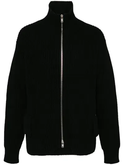 Jil Sander Shetland Cashmere & Wool Zip Cardigan In Black