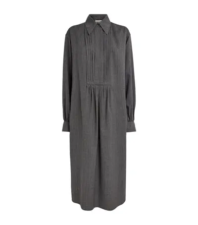 Jil Sander Wool Pleated Shirt Dress In Grey