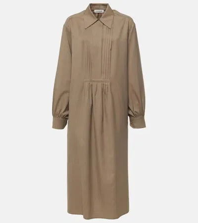 Jil Sander Wool Shirt Dress In Brown