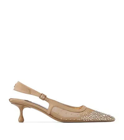 Jimmy Choo Amel 50 Crystal-embellished Slingback Pumps In Brown