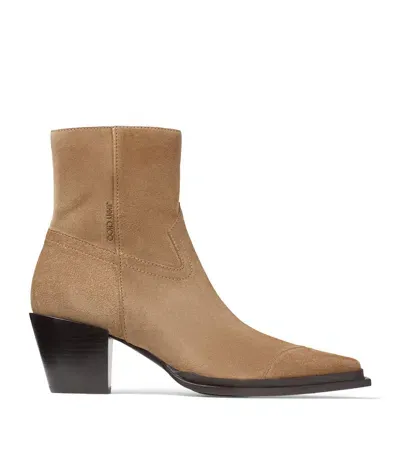 Jimmy Choo Cece 60 Suede Ankle Boots In Neutral