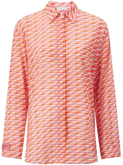 Jimmy Choo Geometric-print Cotton Shirt In A451 Paprika/candy Pink