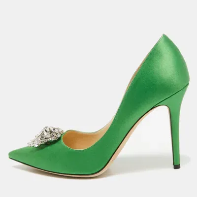 Pre-owned Jimmy Choo Green Satin Manda Pumps Size 39