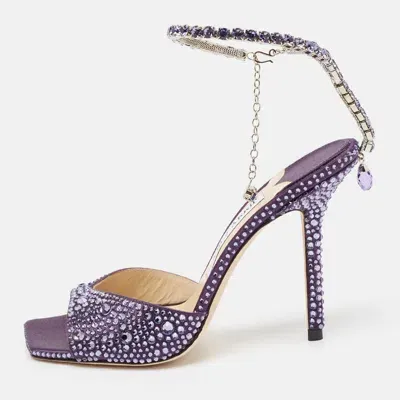 Pre-owned Jimmy Choo Purple Satin Crystal Embellished Saeda Sandals Size 37