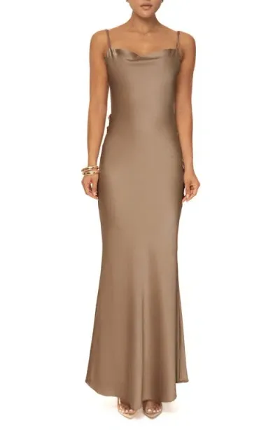 Jluxlabel Down The Aisle Open Back Satin Gown In Brown