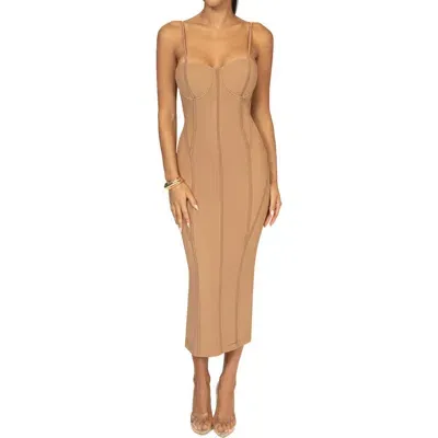 Jluxlabel Escape Corset Mesh Midi Dress In Brown