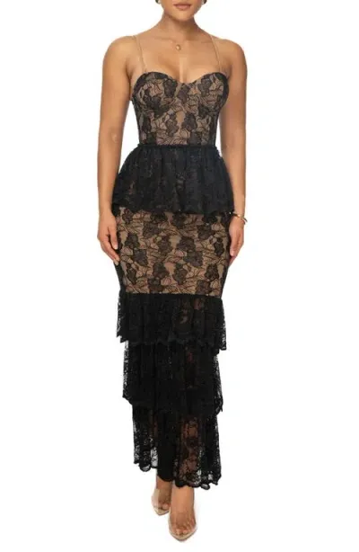 Jluxlabel Fairytale Ending Ruffle Lace Gown In Black