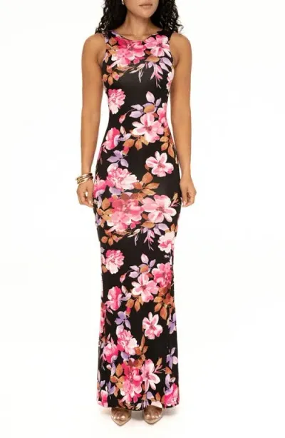 Jluxlabel Front And Center Floral Sleeveless Dress In Black