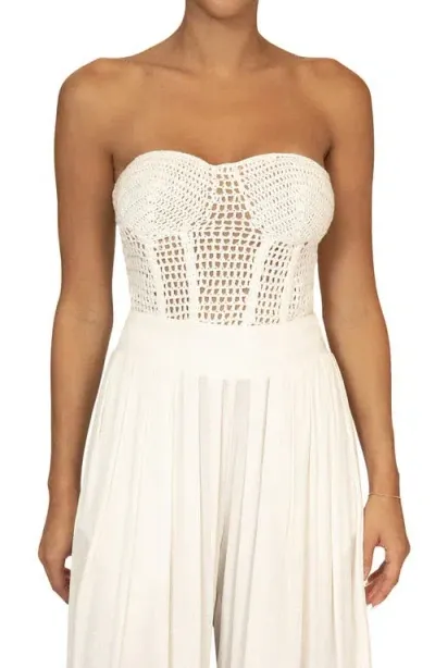 Jluxlabel Want It All Open Stitch Strapless Bustier Top In White