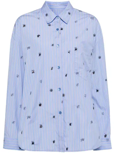 Jnby Sequined Butterfly-embroidered Shirt In Blue