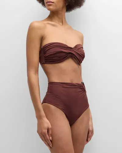 Johanna Ortiz Tangarana Twisted Bandeau Bikini Top In Brown