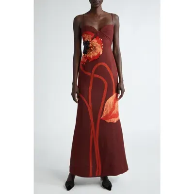 Johanna Ortiz Plentiful Qualities Embellished Wool-silk Maxi Dress In Burgundy