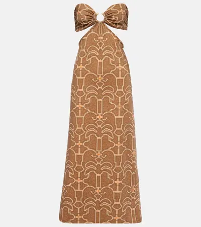 Johanna Ortiz Ring-detail Cutout Printed Maxi Dress In Brown/beige