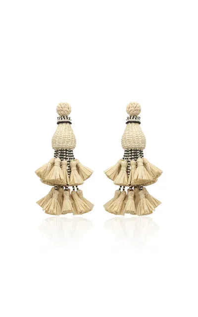 Johanna Ortiz Viento Magico Beaded Palm Drop Earrings In Black,white