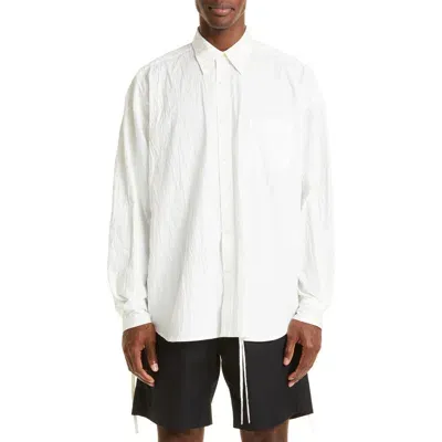 John Elliott Oversize Crinkled Tie Front Button-down Shirt In White