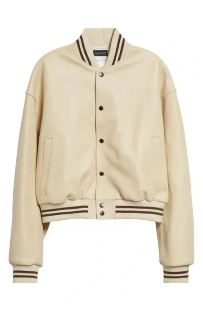 John Elliott Stadium Leather Bomber Jacket In Ivory X Brown