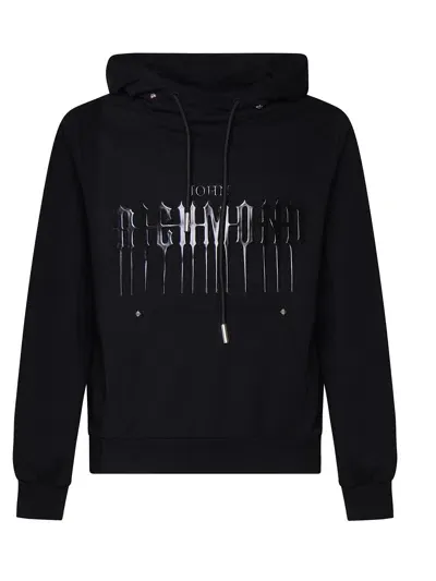 John Richmond Cotton Sweatshirt With Hood In Black