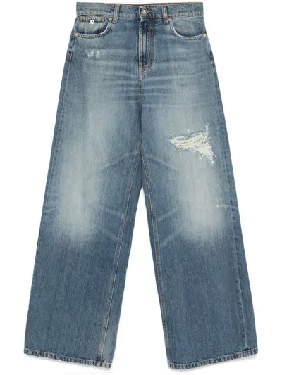 John Richmond Distressed Wide-leg Jeans In Blue