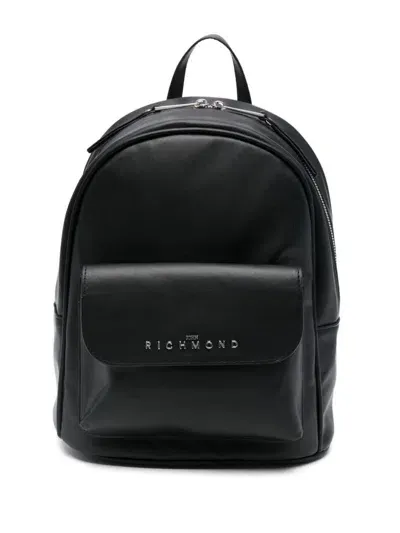 John Richmond Faux Leather Backpack With Logo In Black