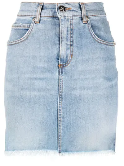 John Richmond Frayed-hem Denim Skirt In Blue