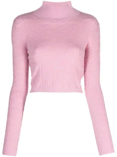 John Richmond Jacquard Logo-motif Cropped Jumper In Pink