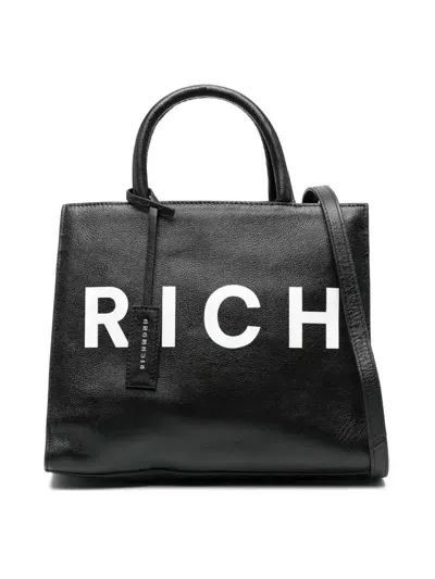 John Richmond Leather Tote Bag With Logo Print In White