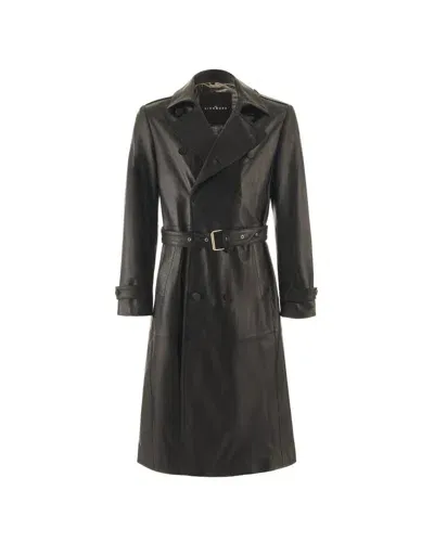 John Richmond Long Double Breasted Trench Coat In Black