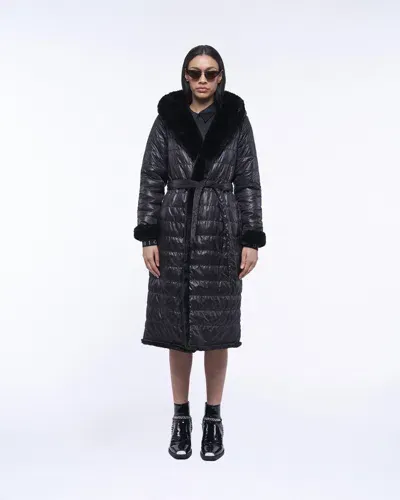 John Richmond Long Reversible Down Jacket With Fur In Nero