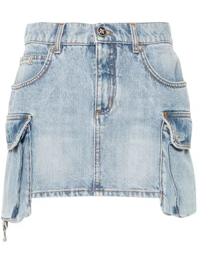 John Richmond Mini Cargo Denim Skirt In Blue