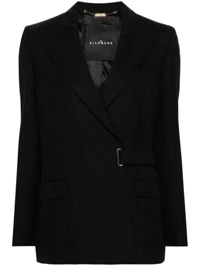 John Richmond Wool Buckle Blazer In Black