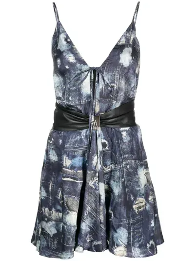 John Richmond Yusam Denim-print Dress In Blue