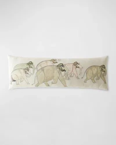 John Robshaw Elephants Route Lumbar Pillow, 14" X 40" In Hndpaint