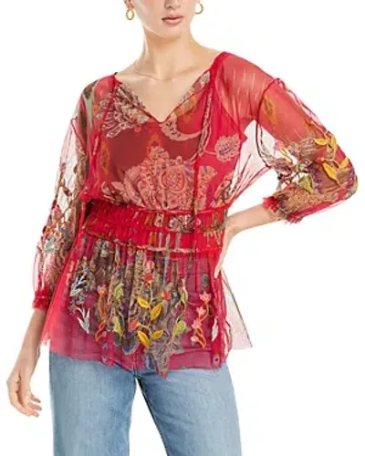 Johnny Was Women's Feather Lark Floral Tieneck Blouse In Neutral