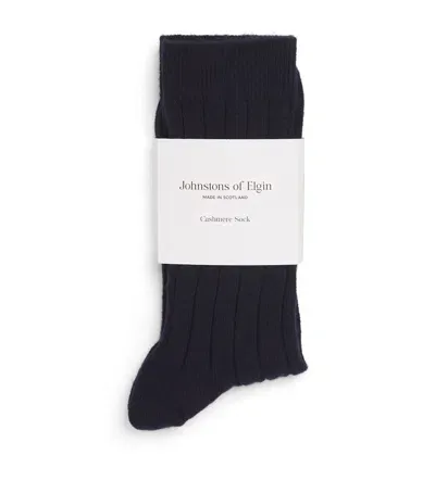 Johnstons Of Elgin Cashmere-blend Ribbed Socks In Navy