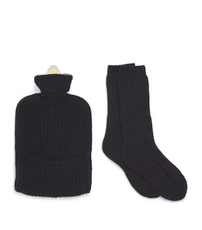 Johnstons Of Elgin Cashmere Hot Water Bottle And Socks Gift Set In Navy