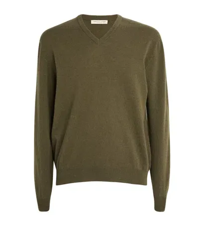 Johnstons Of Elgin Cashmere V-neck Sweater In Green