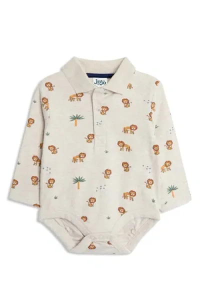 Jojo Maman Bébé Babies' Jojo Maman Bebe Lion Print Long Sleeve Cotton Polo Bodysuit In Natural