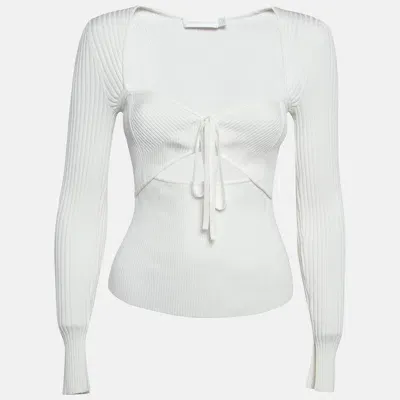 Pre-owned Jonathan Simkhai White Rib Knit Cut-out Alexia Top S