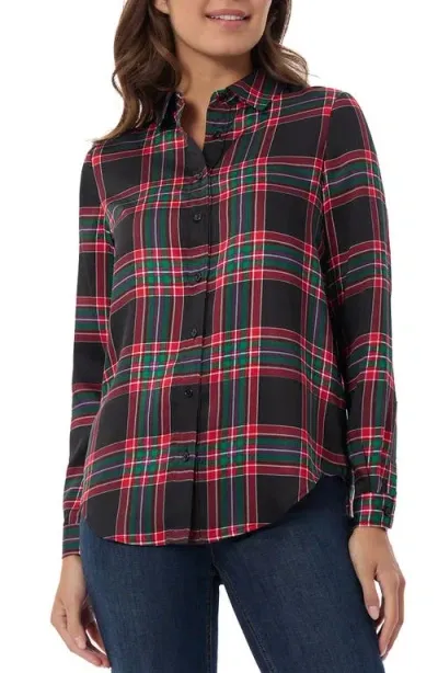 Jones New York Plaid Button-up Shirt In Deep Rouge Multi