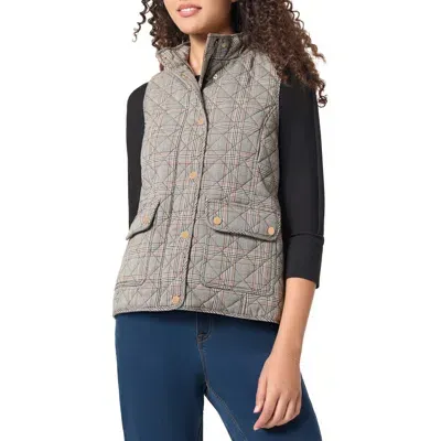 Jones New York Plaid Quilted Water Repellent Vest In Caramel Multi