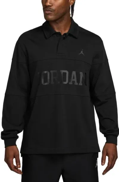 Jordan Essentials Long Sleeve Rugby Polo In Black