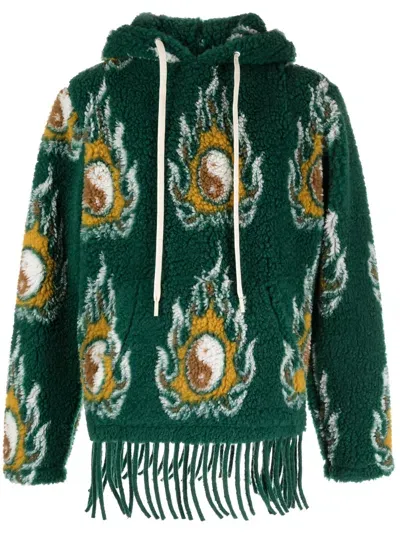 Jordanluca Cosmo Patterned-jacquard Drawstring Hoodie In Green