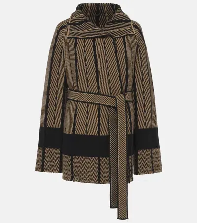 Joseph Chevron Wool Jacquard Wrap Cardigan In Brown