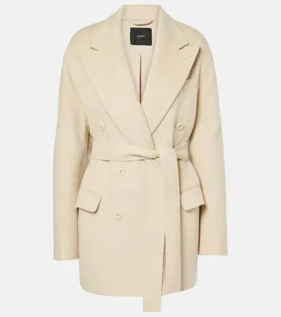 Joseph Double-breasted Belted Wool And Silk Blazer In Beige