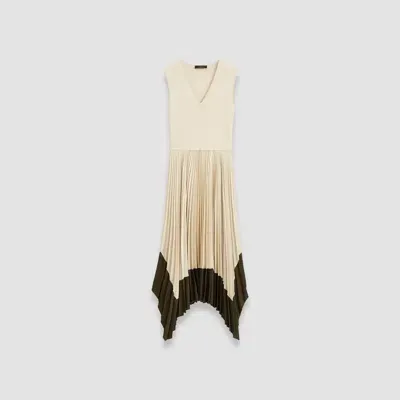 Joseph Dura Asymmetric Plissé Midi Dress In Oat Combo