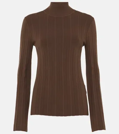 Joseph Silk-blend Plissé Turtleneck Sweater In Brown