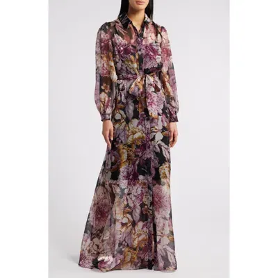 Julia Jordan Floral Long Sleeve Maxi Shirtdress In Black